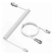 MAMBASNAKE C01 Coiled Keyboard Cable, Pro Custom USB-C Aviator Cable for Mechanical Keyboard, Type-C to USB-A, TPU Spring Cable with Detachable Metal Aviation Connector for PC Gaming Keyboard-White
